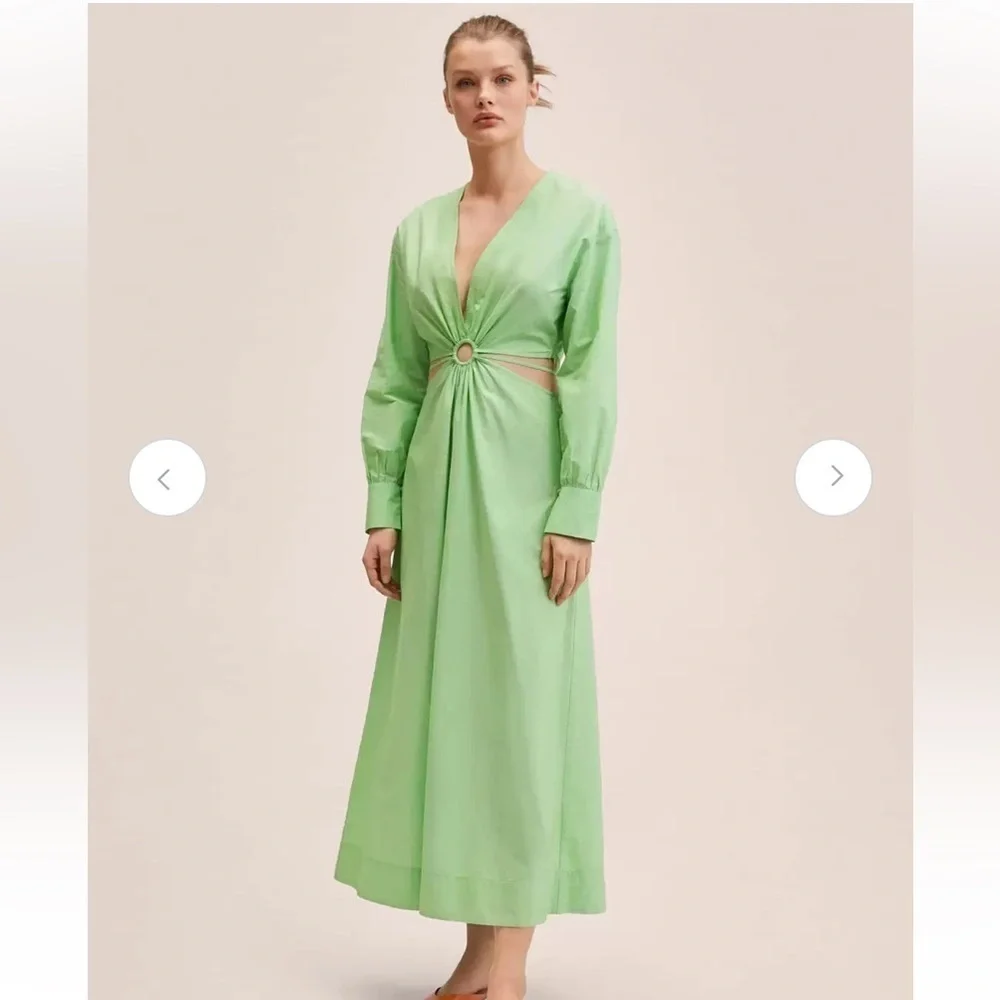 mango green cut out dress MANGO Cut-Out Linen-Blend Dress